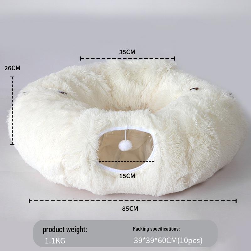 Plush Warm Cat Tunnel Nest with Removable Pad - Indoor Pet Bed