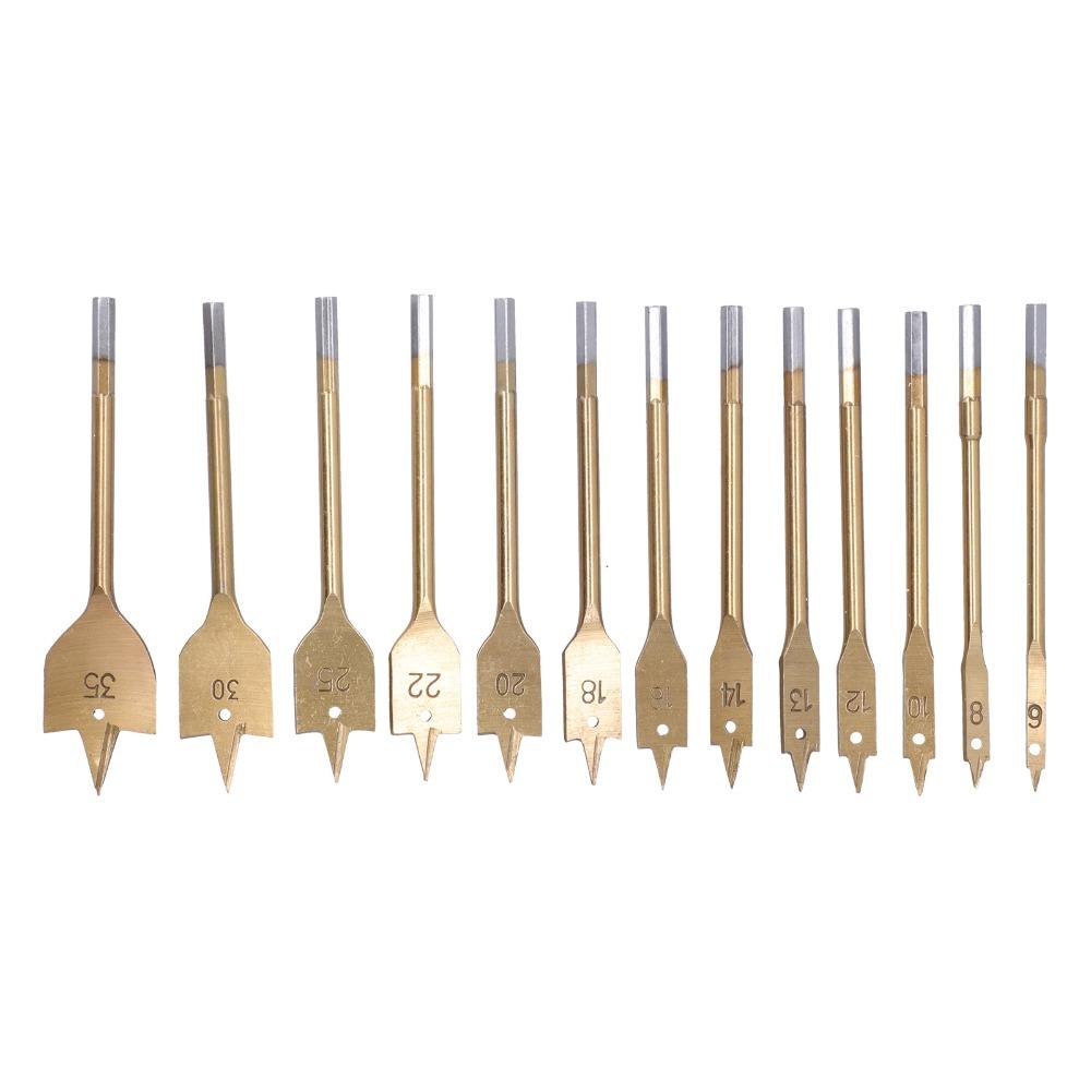 13pcs Titanium Coating Paddle Flat Bit High Carbon Steel Wood Drill Bit Flat Bit Set Hole Cutter