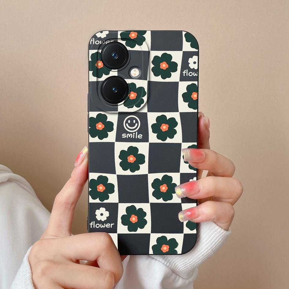 Чехол для Vivo Y17S V29 Lite Y78+ X90 Y36 Pro Y27 Корпус необычный клетчатый узор Защитный противоударный бампер Роскошный жидкий силиконовый чехол для Vivo Case