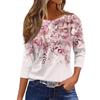 Women's Casual And Fashionable Floral Print Round Neck Top With Seven Quarter Sleeves And Loose Fit Top