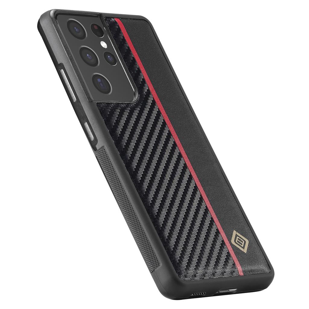 LC.IMEEKE For Samsung Galaxy S21 Ultra 5G Shock-Absorbing Phone Case PU Leather+TPU+EVA Carbon Fiber Texture Cover