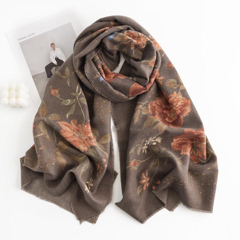 Autumn and winter European and American ethnic wind rose flower print women's shawl shawl scarf scarf rose print