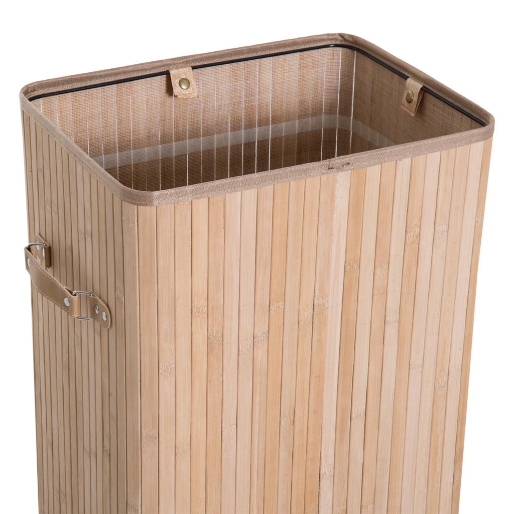 70L Collapsible Bamboo Laundry Hamper Organizer Clothes Washing Basket Bin Storage Box w/ Lid Removable Lining 40x30x60cm