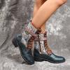 Lace -Up Platform Women Boots Thick Heel Mid -Tube Embroidery Women Boots Elegant Floral Ethnic Women Shoes Mid -Tube Boots Fashion