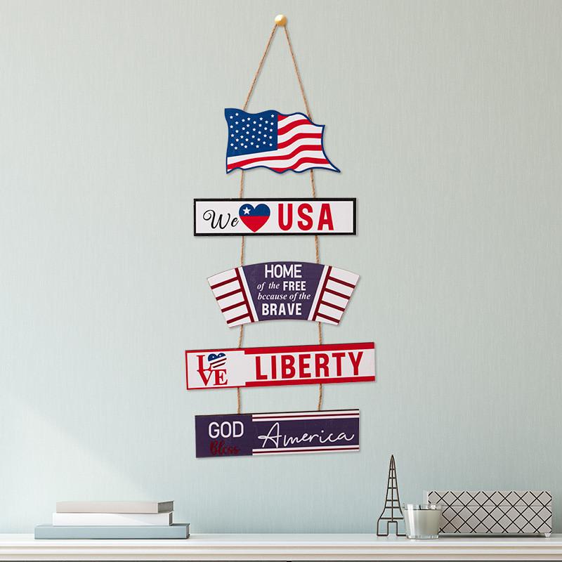 Stylish Usa Themed Wooden Hanging Decor Featuring Patriotic Red Blue White Colors For Independence Day