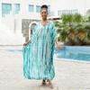 EDOLYNSA Женское летнее платье макси с коротким рукавом и V-образным вырезом, повседневные свободные длинные пляжные платья с разрезом, одежда для дома больших размеров, кафтан, купальник, прикрытие Q1218