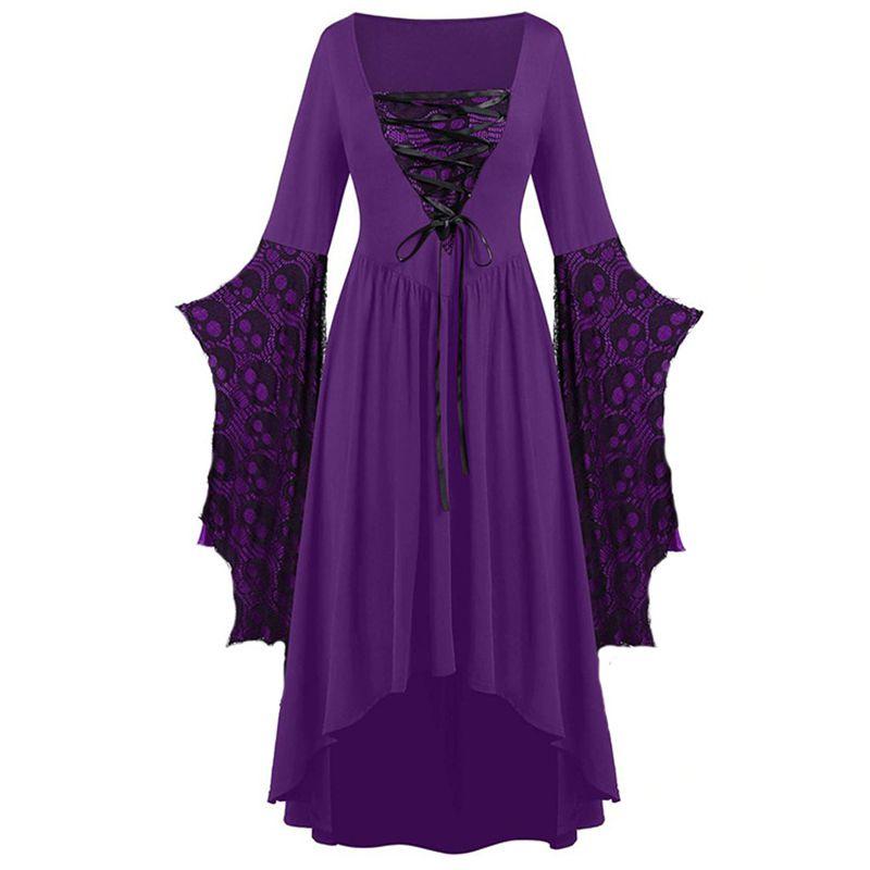 Ladies Gothic Cosplay Dress Polyester Fabric With Skull Pattern And Large Swing Skirt