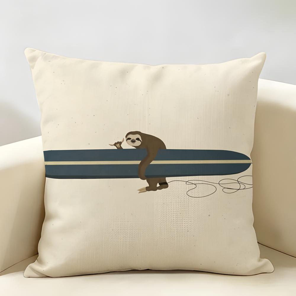 Funny Surfing Animals Cute Cushion Cover Natural Linen Organic Fabric DoubleSided Printing Room Sofa Decor Pillow Case