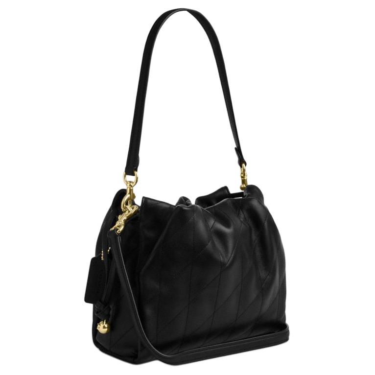 Coach Faye 22 Quilted Design Drawstring Closure Leather Shoulder Bag Small Women Shoulder Bag Black CCZ56-IMBLK