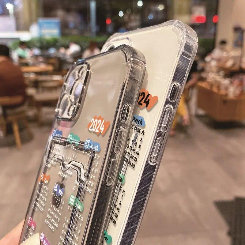 Прозрачный чехол для телефона с держателем карты для iPhone 15 Pro Max, чехол для iPhone 13 14 Pro 11 12 XR X XS Max 7 8 Plus SE, силиконовый чехол для календаря