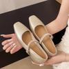 2025 French Temperament Rhinestone Single Shoes Square Head Retro Comfortable Mary Jane Shoes Thick Heel Elegant Fairy Style with Skirt