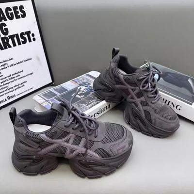 Кожаные кроссовки для папы женские спортивные туфли осенние новые на толстой подошве с увеличением роста маленькие женские туфли повседневные сетчатые туфли