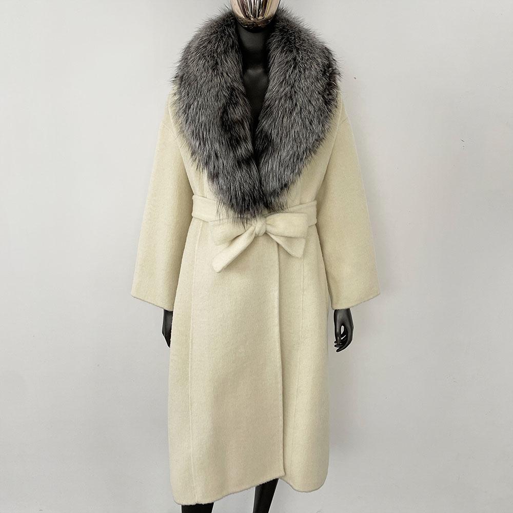 OFTBUY Натуральная шуба 2024 года, женская верхняя одежда больших размеров, зимняя женская куртка с воротником из натурального меха лисы и капюшоном, пальто из кашемировой шерсти