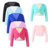 Knot Ruch Style Front Long Sleeve Outerwear Kids Girls Dance Costume Casual Wear Crop Top