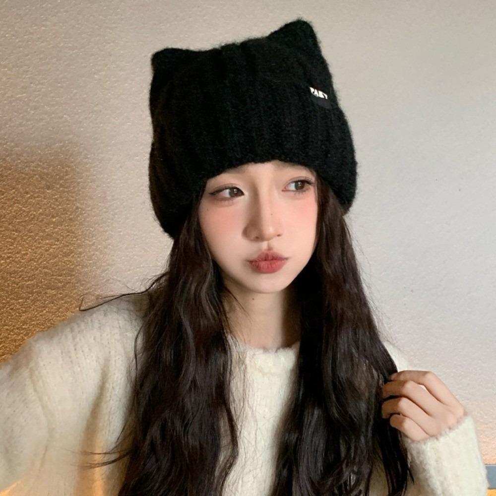 Warm Winter Hat Thickened Knitted Beanies Cute Ear Protection Hat  for Women