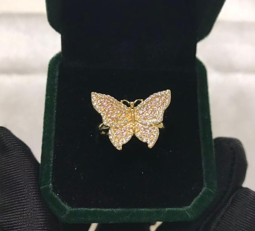 Custom Cartoon Ring Trendy Stainless Steel Nugget Rollie Butterfly PInk Diamond CZ Heart Frame Ring Fashion Women Jewelry Gift