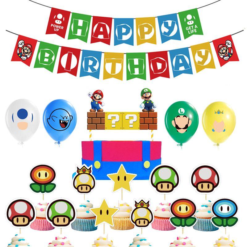Super Mario Kids Birthday Party Decor Suit Features Colorful Balloons And Cheerful Banner For Celebration