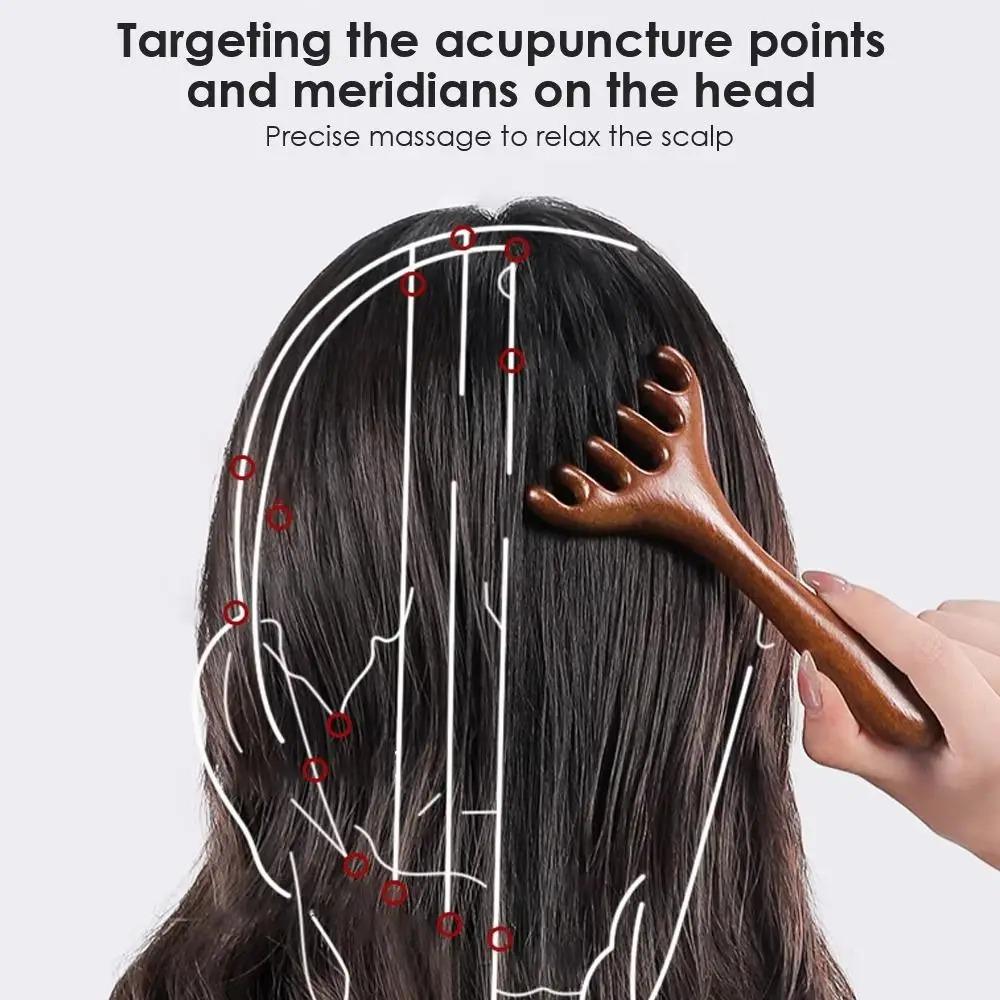 Wooden Meridian Massage Comb Anti-static 6-Claw Head Massager Promote Blood Circulation Body BGua Sha Tool Head Massage Brush