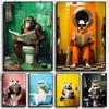 Chimpanzee Cat Dog Animal Funny Series Art Wall Home Decor Picture For Bathroom Toilet Room Canvas Painting Print Posters Gift No Frame