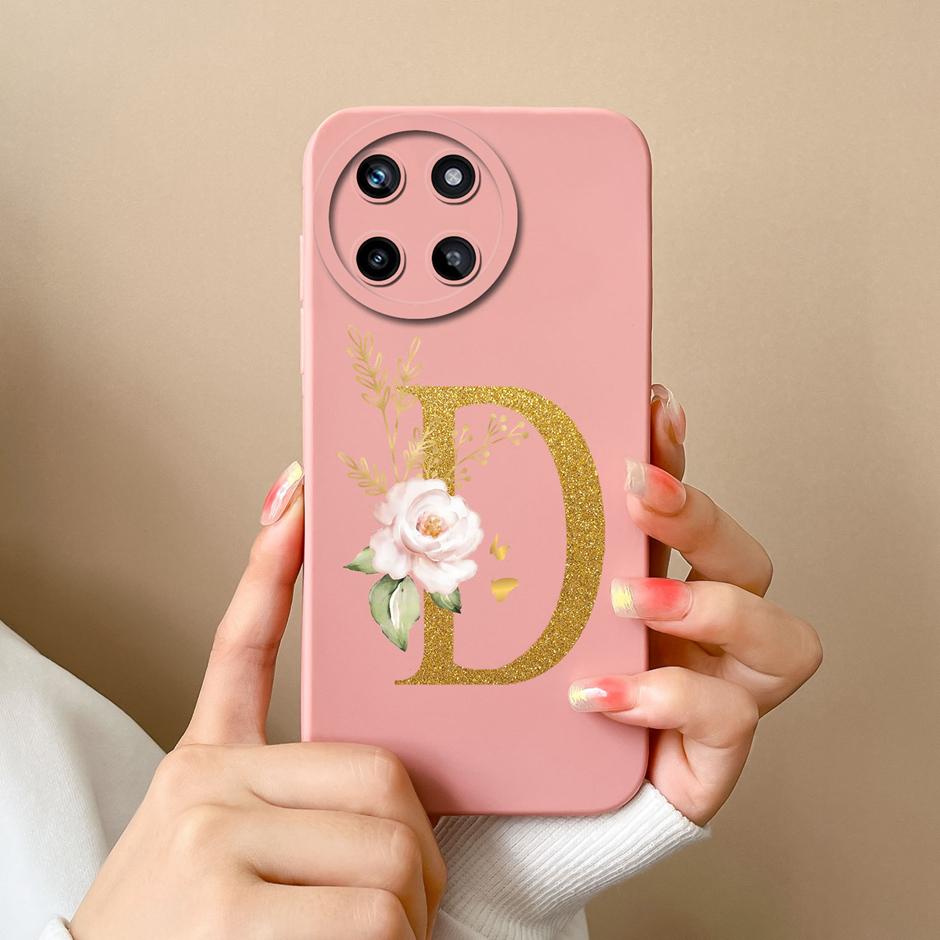 Чехол для телефона OPPO Realme 11 4G Милые Цветочные Буквы Матовый Жидкий Силикон Задняя Крышка Для Realme11 4G Ударопрочный Ультратонкий Корпус