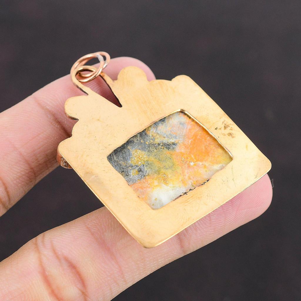 Подвеска из яшмы "Шмель" Подвеска из лабрадорита Драгоценный камень Медная подвеска Подвеска ручной работы Уникальный медный дизайн Ювелирные изделия Специальный кулон для подарка
