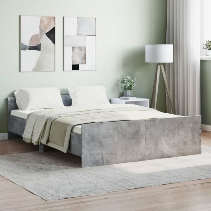 VidaXL Bed Frames Headboard and Footboard Concrete Grey 135x190 Cm 3203792