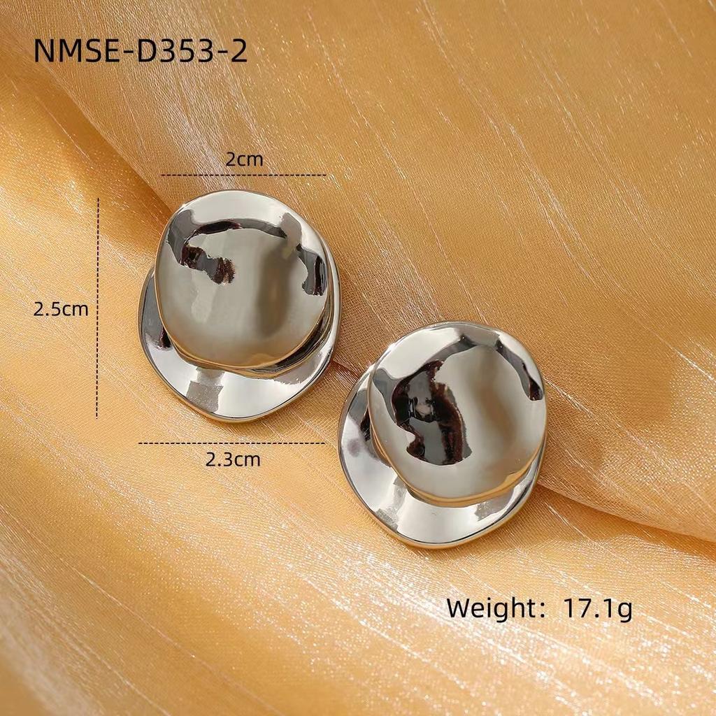 GEMCHIC Women's Stainless Steel Geometric Round Two-tone Stud Earrings Minimalist Cold Style Titanium Steel Earrings