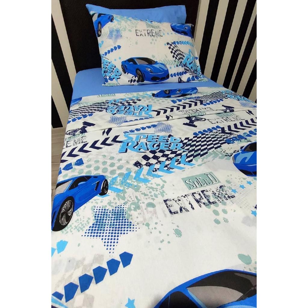 Синий комплект пододеяльников на колесиках для мальчика, комплект из 4 предметов с эластичными простынями (100x200см)