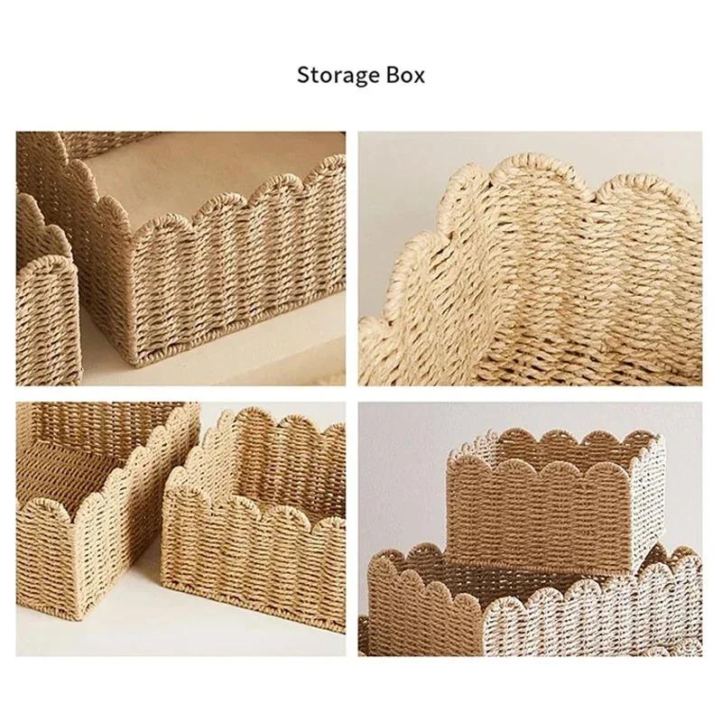 1PC Paper Rope Woven Storage Basket High-capacity Clothing Storage Boxes Kitchen Storage Basket for Pastries Cosmetics Fruits