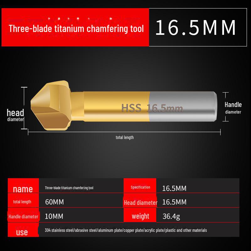 Black Hexagonal Handle 90° Woodworking Chamfering Tool Set - 3 Titanium-plated, 5-blade Hole Expansion Pieces