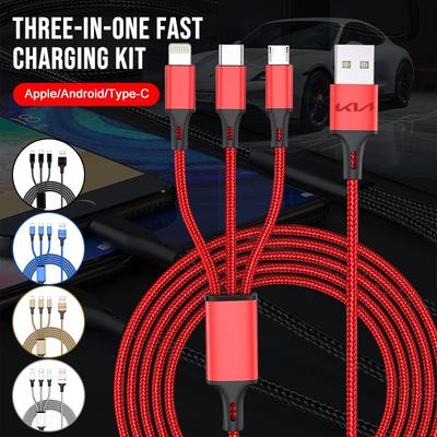 Автомобильный значок 3-в-1 Тип C Lightning Micro USB Кабель для быстрой зарядки Для KIA Rio Ceed Sportage Cerato Soul Sorento Flip R K2 K3 K5 Soul