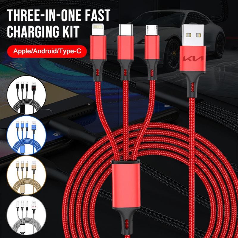 Автомобильный значок 3-в-1 Тип C Lightning Micro USB Кабель для быстрой зарядки Для KIA Rio Ceed Sportage Cerato Soul Sorento Flip R K2 K3 K5 Soul