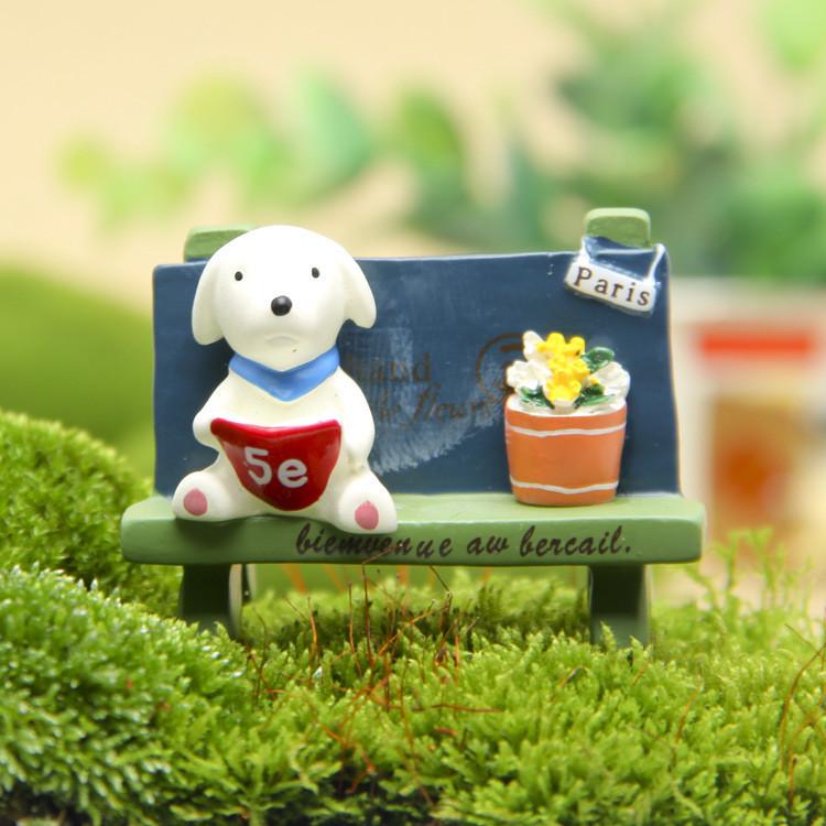 Cute Cartoon Dog Flower Bench Reading Scene Model For Desk Decor And Photography Props