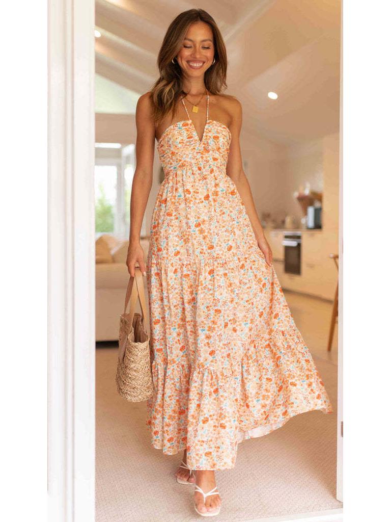 2024 Модное женское длинное платье с открытыми плечами и V-образным вырезом