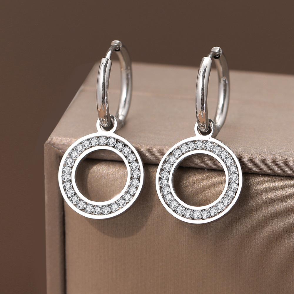 Блестящие серьги-кольца из нержавеющей стали со стразами - Классические и универсальные