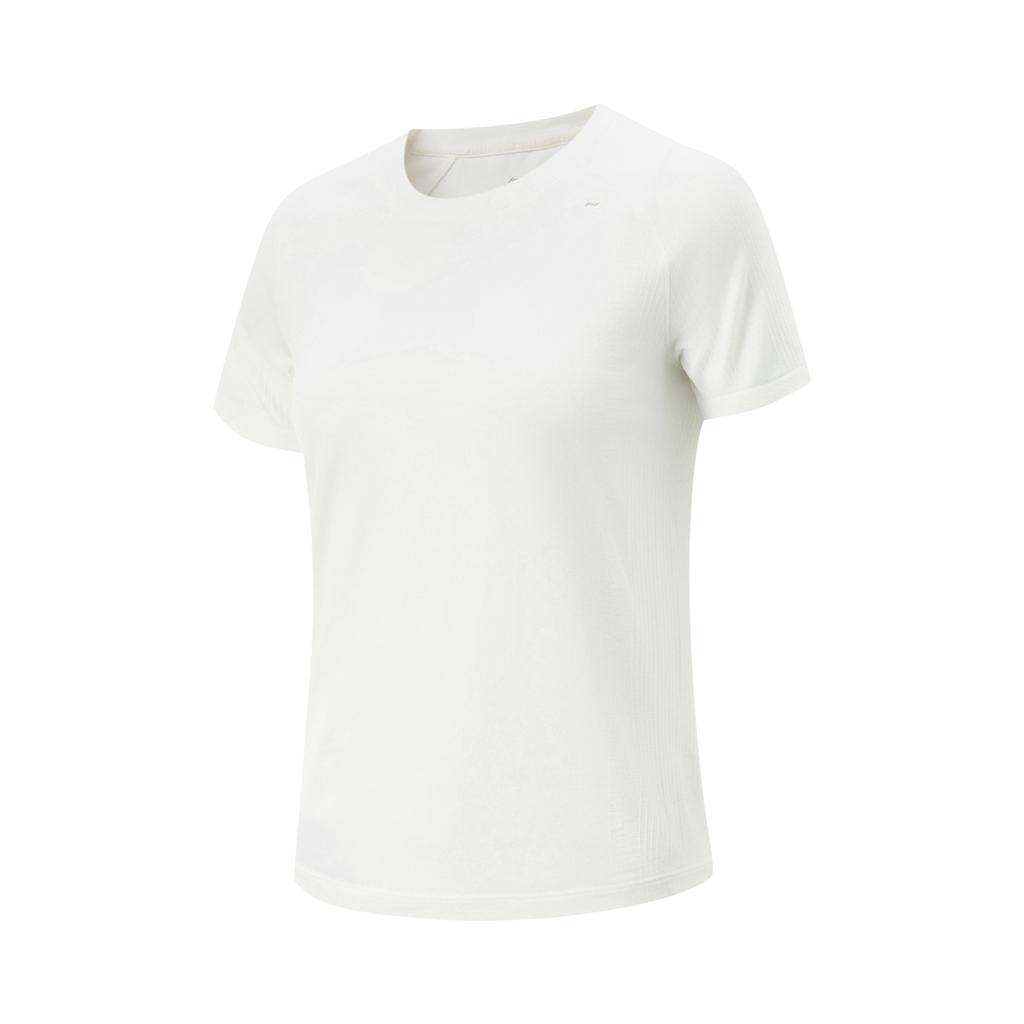 Li-Ning Fitness Series Round Neck Knitted Solid Color Short Sleeve T-Shirt Women Tops Off-White ATSV130-1