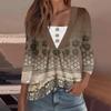 Women's Fashion Casual Long Sleeve Shirt Geometry Printed Button V Neck Up Tops
