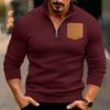 Autumn and Winter New Casual Men's Half Zip Sweater Collar Patch Pocket Padded Pullover Tops