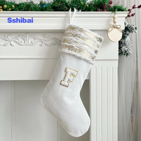 Рождественский чулок с вышивкой и ремешком, износостойкие носочки большой емкости с рождественскими буквами, подвесное украшение