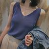 New Fashion Women Summer V Neck Sleeveless Solid Color Tank Top Slim Fit Knitted Ice Silk Knitted Bottoming Sweater