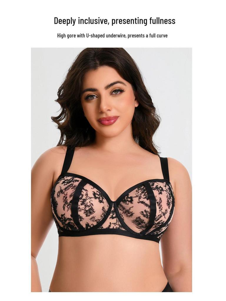 European and American Plus Size Full Cup Bra: Minimizes Large Busts, Anti-Sagging, Breathable Mesh for Enhanced Support and Comfort
