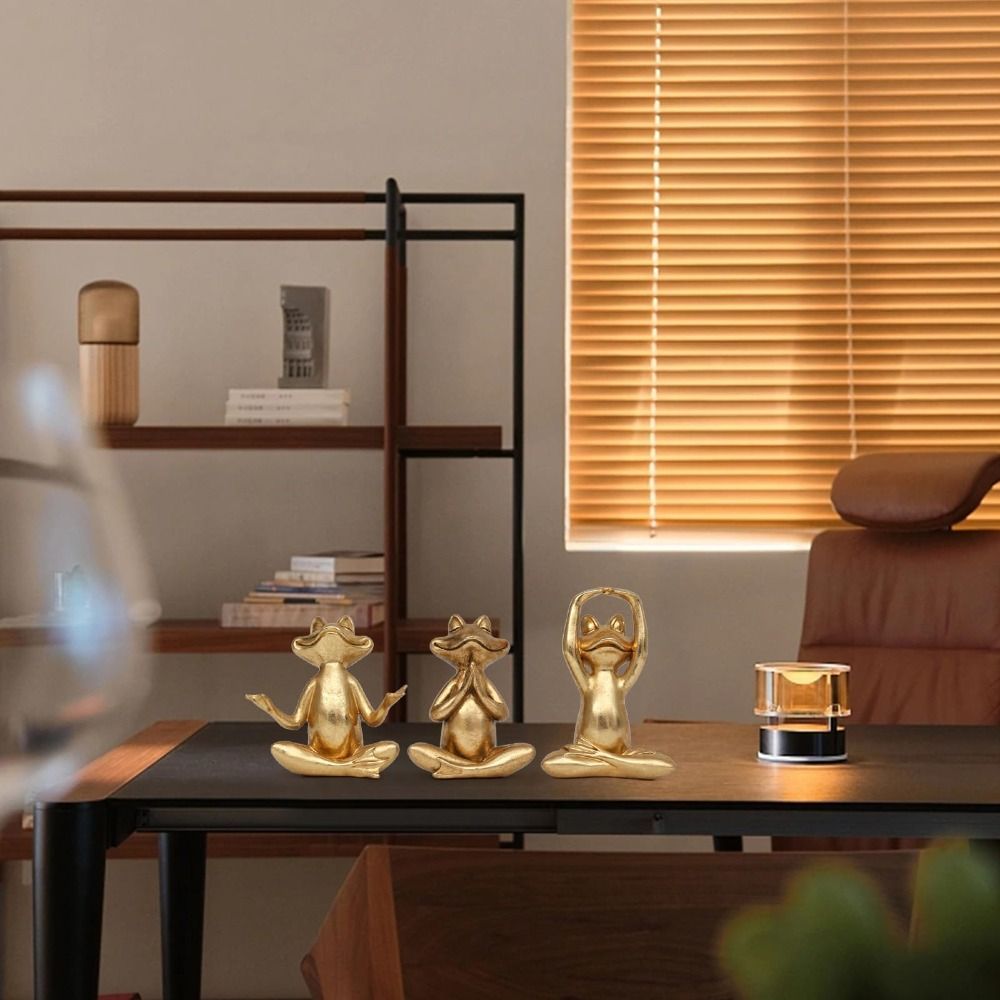 3,7 дюйма Лягушка Статуэтки для йоги Набор из 3 скульптур Декор Модный декор для йоги Подарок