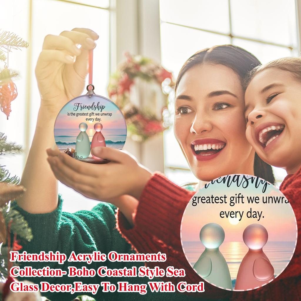 Friendship Acrylic Ornaments Collection - Boho Coastal Sea Glass Decor, Easy To Hang With Cord