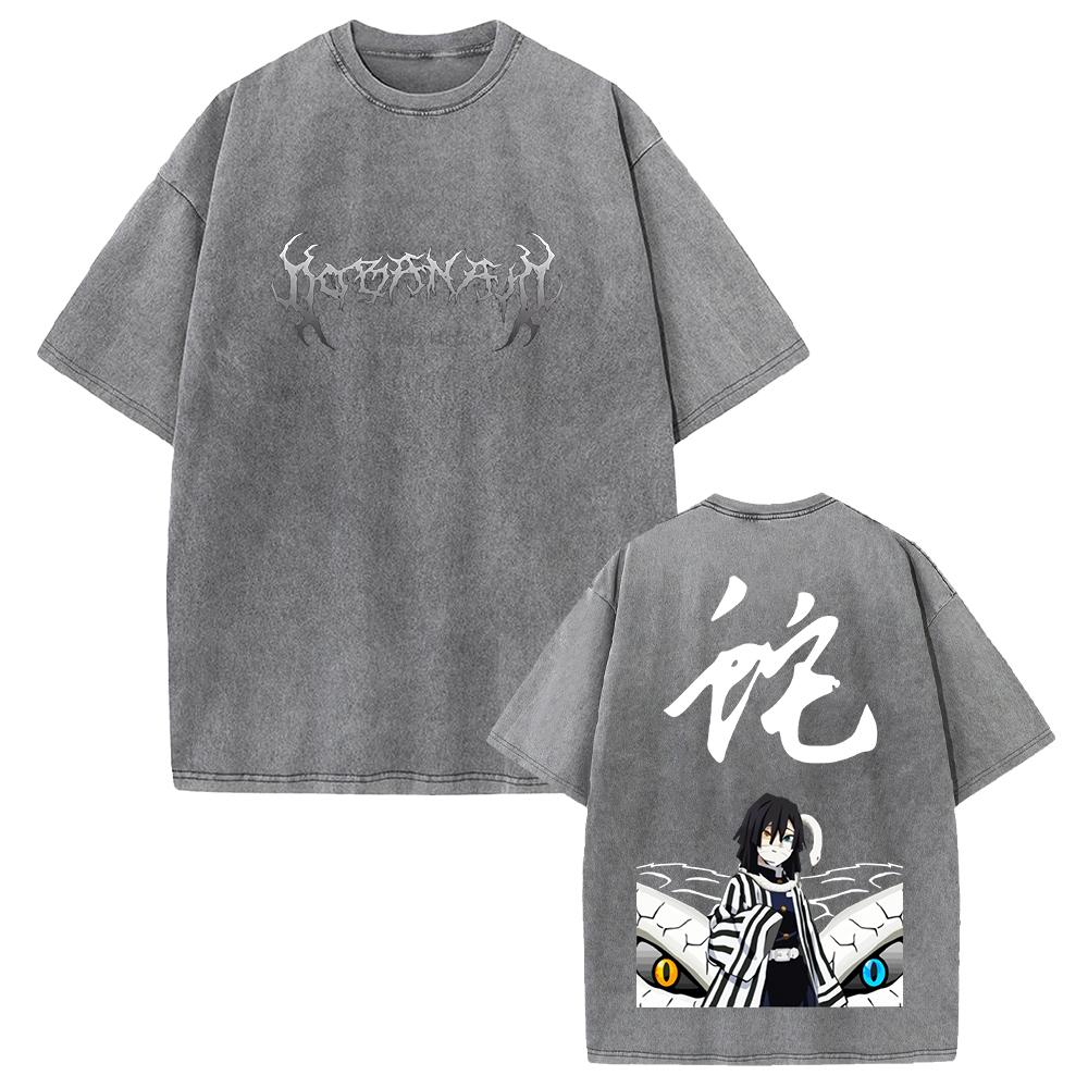 Iguro Obanai Demon Slayer Clothing Men Women Oversized T-shirts Short Sleeve Washed T Shirt Vintage Cotton Tshirt Harajuku Tops