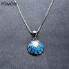 925 Sterling Silver Cute Shell Pendant Necklaces For Women Wedding Jewelry Blue Fire Opal Stone Female Summer Beach Necklaces