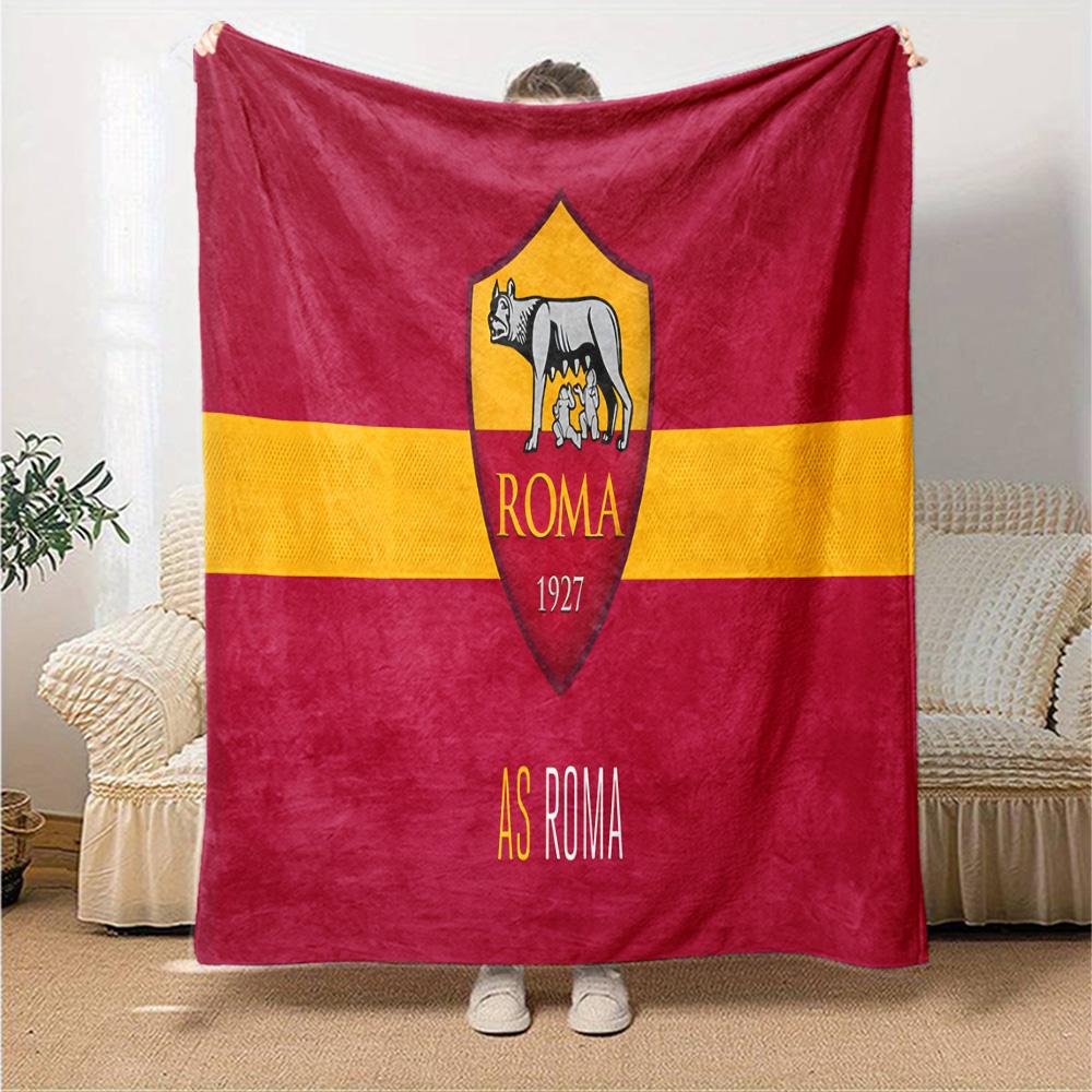 Roma Football Club Emblem Flannel Blanket, Soft Polyester, Modern Design, All-Season for Camping, Travel, Gifts for holidays or birthdays