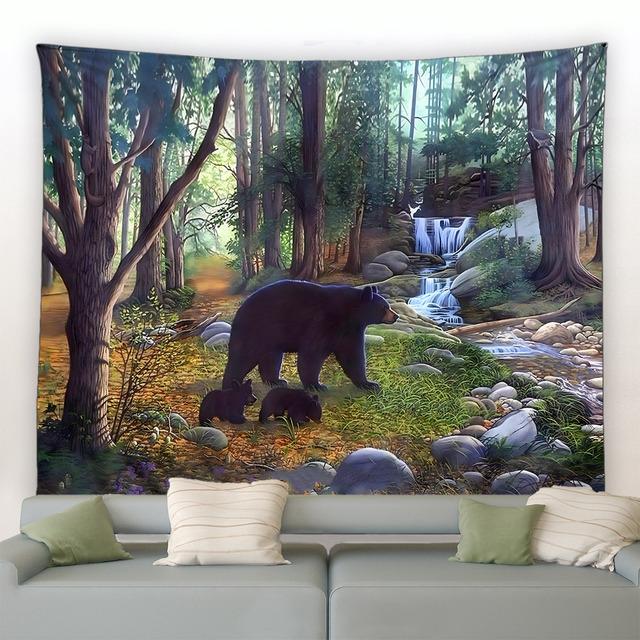 Гобелен с лесными животными, дикий леопард, тигр, медведь, растение, природный пейзаж, настенный пляжный коврик, украшение для комнаты, украшение для дома