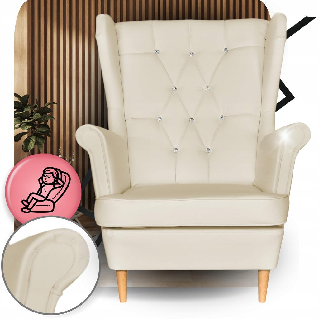 Fotel Uszak eko skóra Gaja Skandynawski Family meble beżowy kremowy