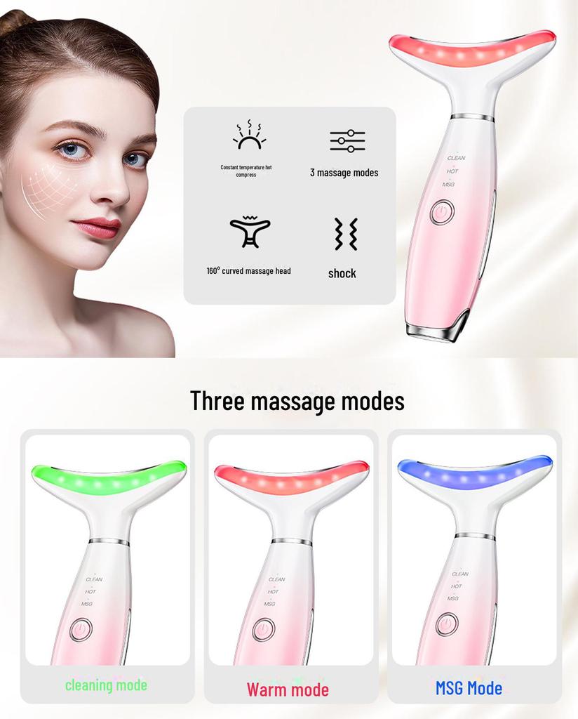 Массажер для шеи с цветной подсветкой: Микротоковое косметическое устройство для уменьшения морщин на шее и омоложения