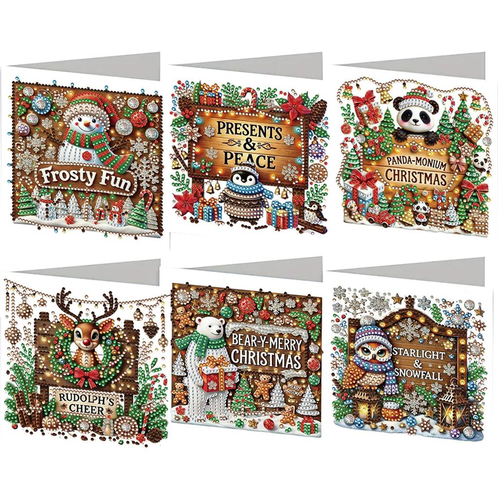 6PCS DIY Rhinestone Diamond Art Mosaic Postcards Xmas Designs Diamond Art Handmade Cards Thank You Cards and Holiday Blessings